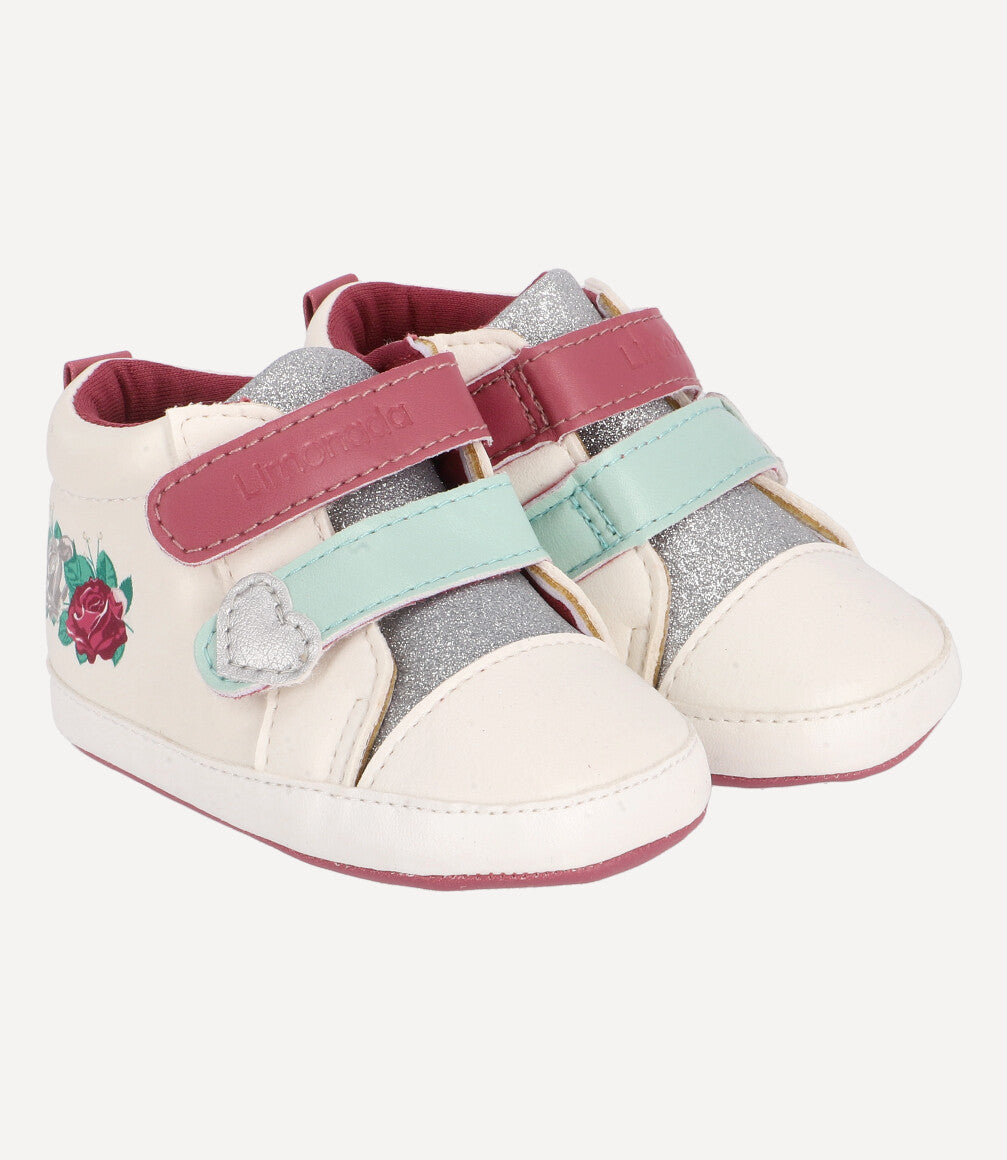 Zapatilla Con Flores Recién Nacida Blanco