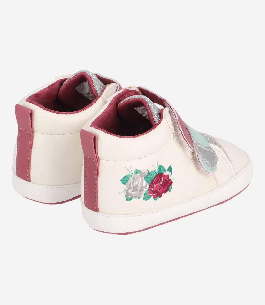 Zapatilla Con Flores Recién Nacida Blanco