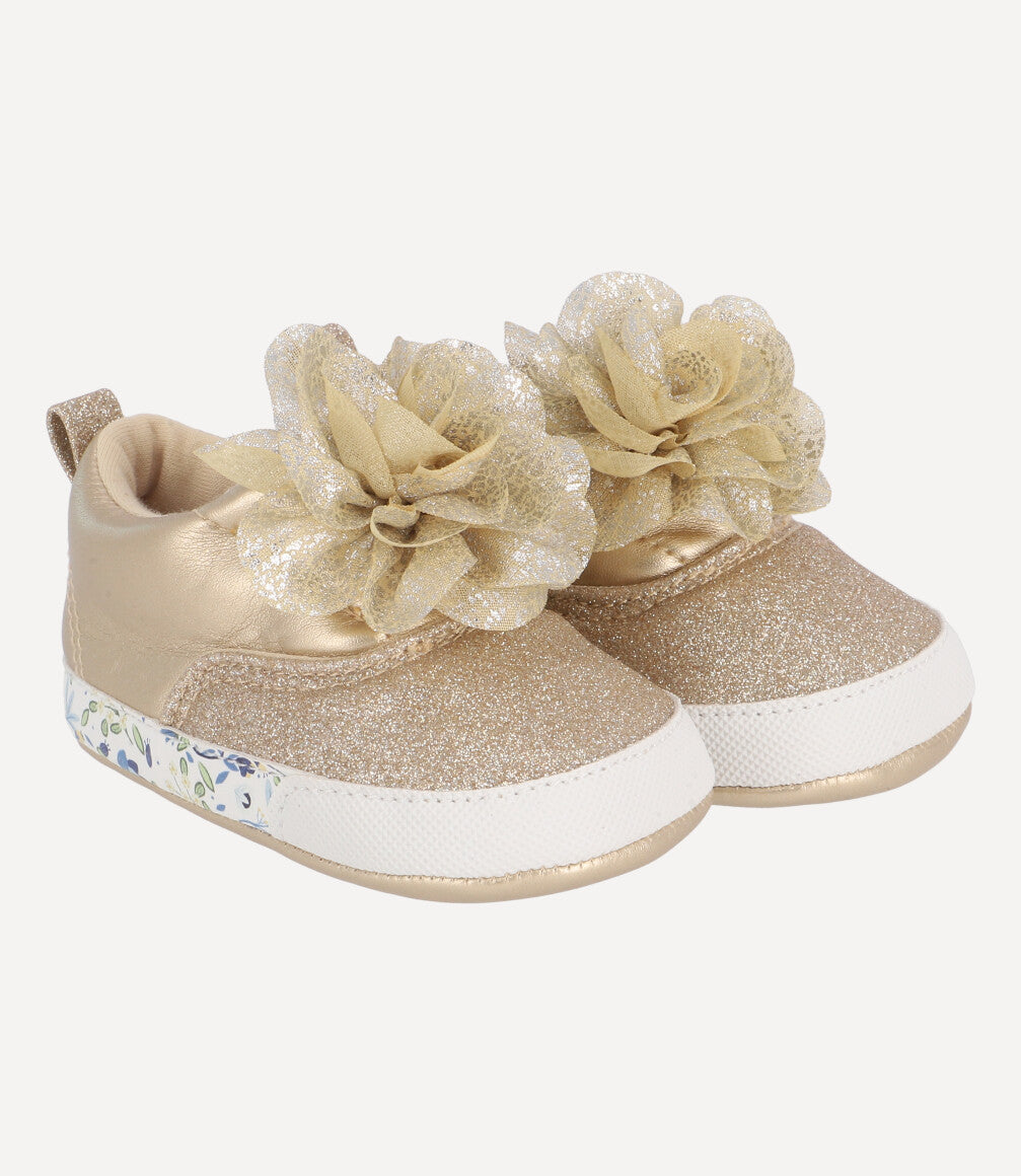 Zapatilla Con Suela Floreada Recién Nacida Dorado Limonada