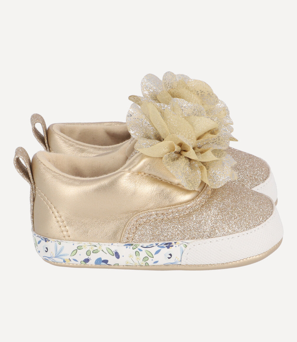 Zapatilla Con Suela Floreada Recién Nacida Dorado Limonada