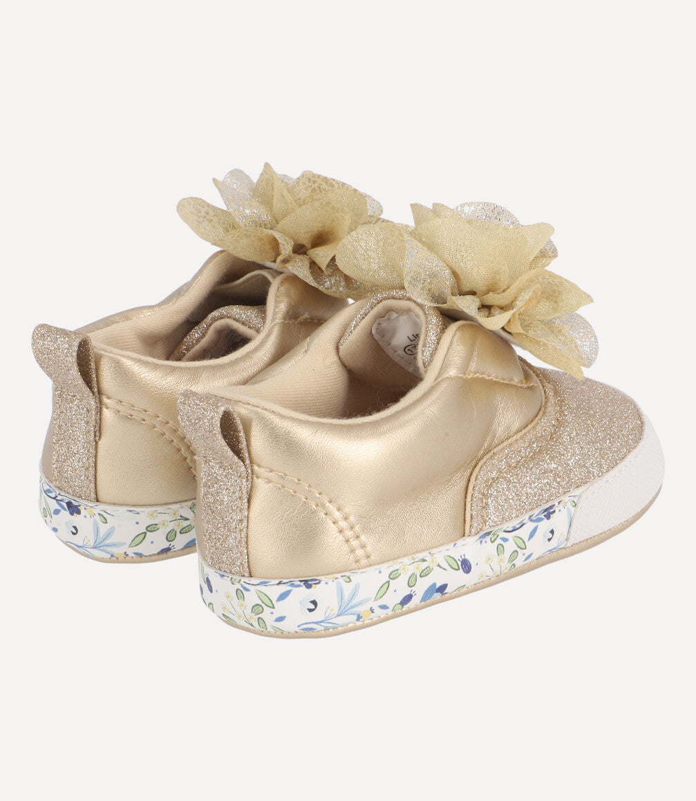 Zapatilla Con Suela Floreada Recién Nacida Dorado Limonada