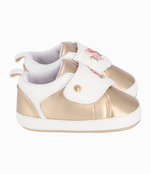 Zapatilla Con Tira Ajustable Recién Nacida Dorado