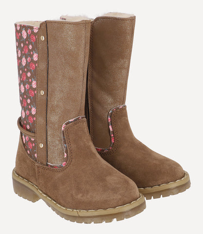 Bota Flowers And Studs Bebé Chocolate Limonada