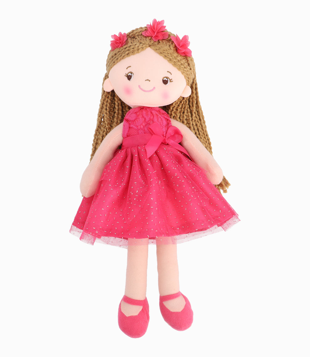 Muñeca Con Vestido y Flores Niña Rosado Limonada