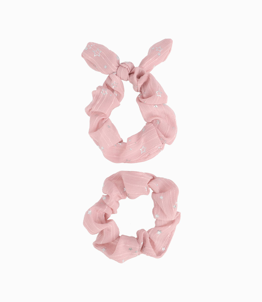 Scrunchie Con Estrellas y Nudo Niña Rosado Limonada