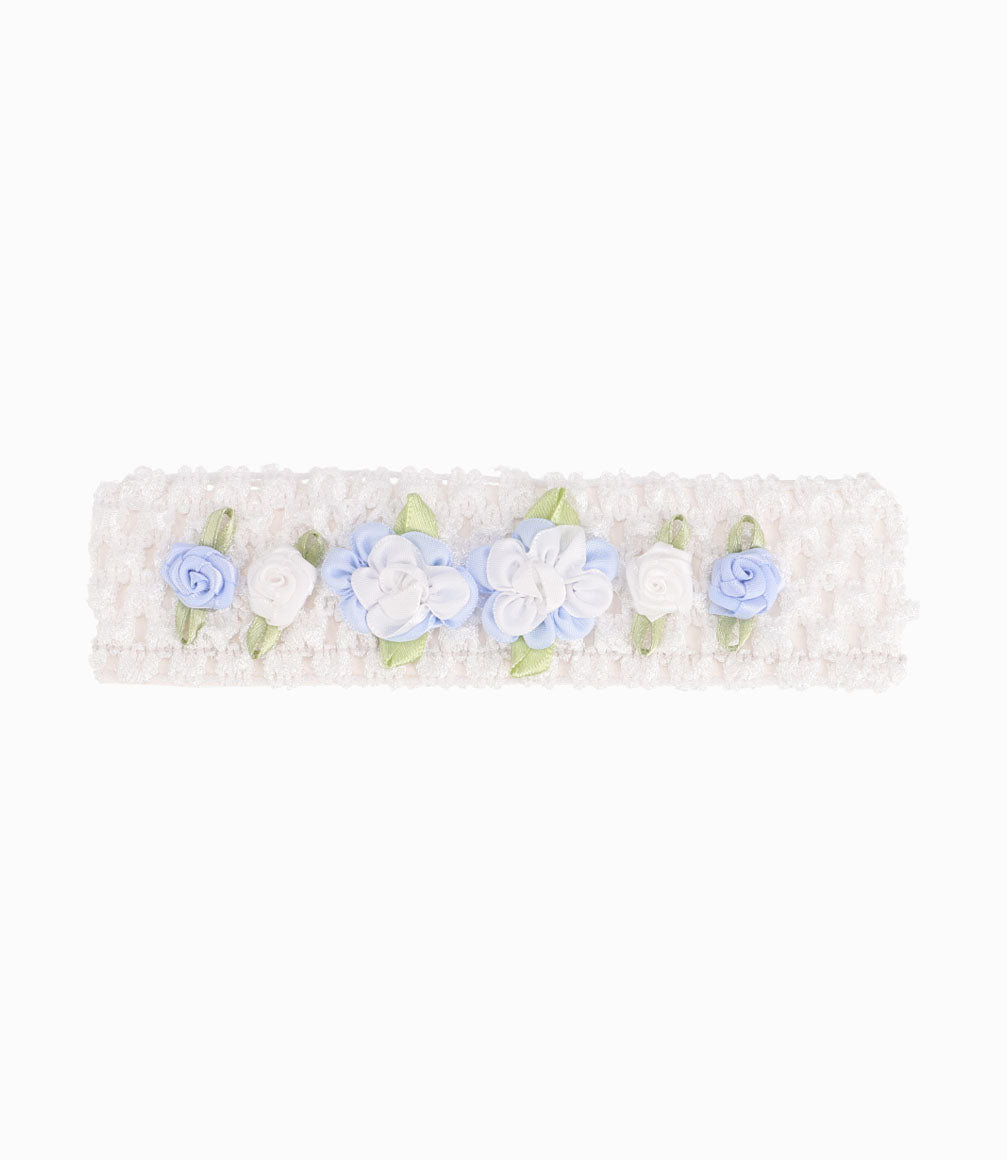 Cintillo Con Flores De Cinta Recién Nacida Celeste Limonada
