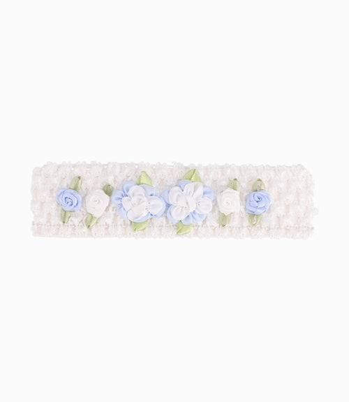 Cintillo Con Flores De Cinta Recién Nacida Celeste Limonada