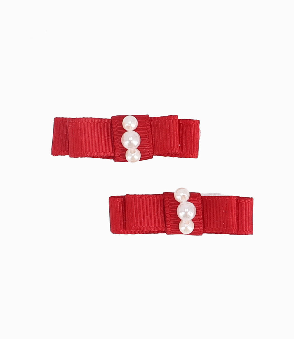 Set 2 Pinches Con Lazo y Perlas Recién Nacida Rojo Limonada
