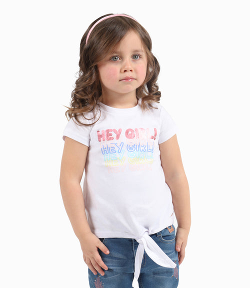 Polera Estampada Con Nudo Bebé Niña Algodón Blanco 4 Kids