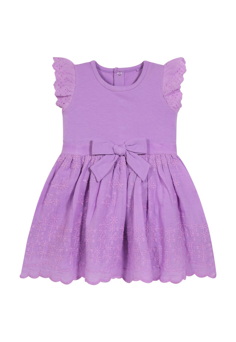 vestido de bebé hasta 18 meses color violeta mangas cortas con moño