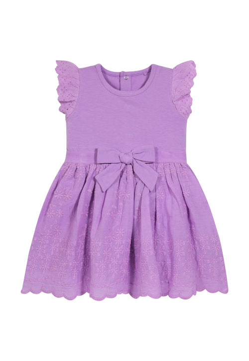 vestido de bebé hasta 18 meses color violeta mangas cortas con moño